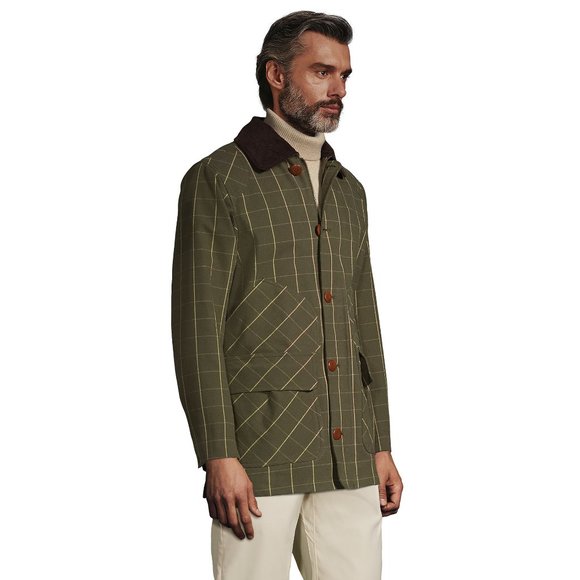 Land's End Mens Barn Jacket Olive Green Ivory beige Plaid Jacket XLT TXL 46L 48L - Picture 2 of 7
